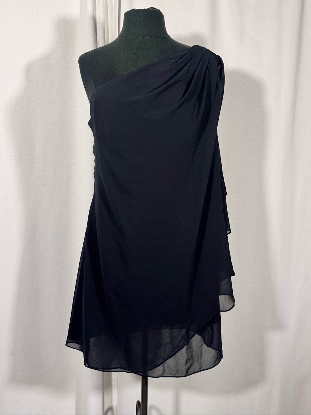 JS Boutique Black One Shoulder Draped Chiffon Blouse